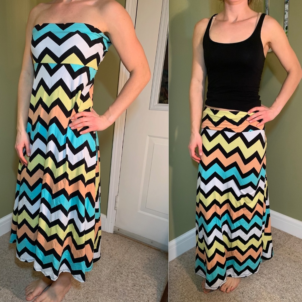 Colorful Chevron Maxi Skirt / Strapless Dress